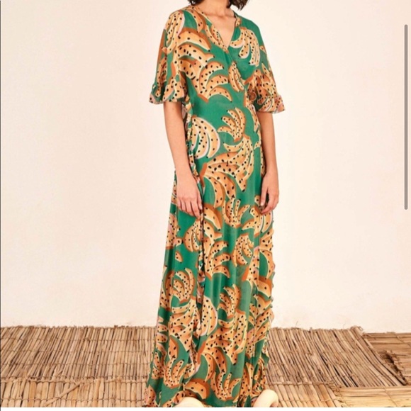 🍍FARM Rio Green Raining Bananas Maxi Wrap Dress - Picture 6 of 6